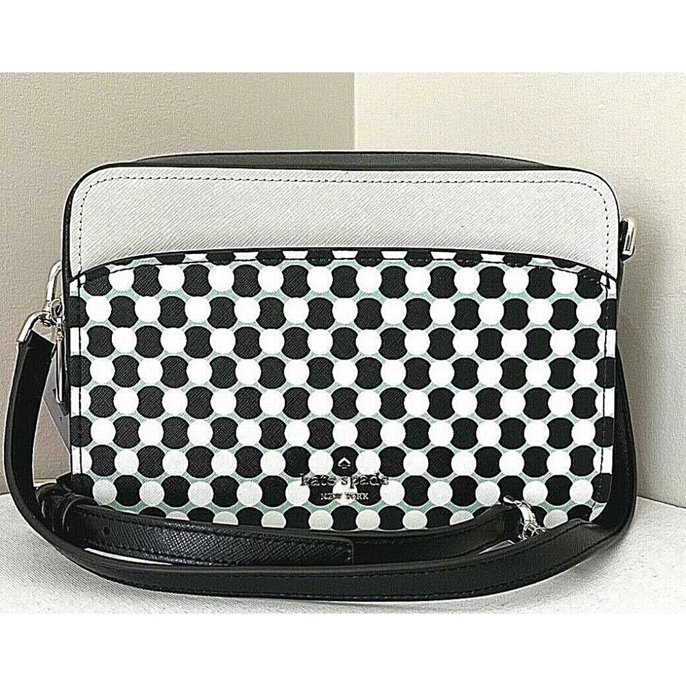 New Kate Spade Lauryn n BNY spots Camera bag Leather Black multi